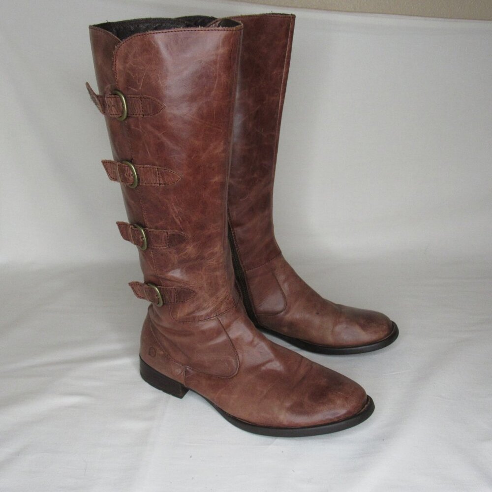 Born Brown Leather CUATROS Knee High Riding Boots Women's 10 - Picture 7 of 9